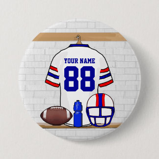 Personalisiert White Red Blue Football Jersey Button