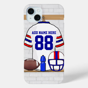 Personalisiert White Red Blue Football Jersey iPhone 15 Mini Hülle