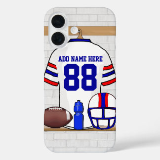 Personalisiert White Red Blue Football Jersey iPhone 16 Hülle