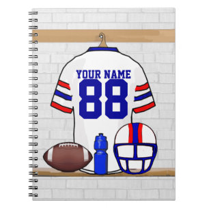 Personalisiert White Red Blue Football Jersey Notizblock