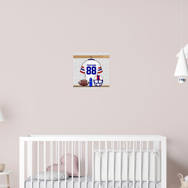 Personalisiert White Red Blue Football Jersey Poster (Kinderzimmer 2)