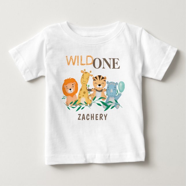 Personalisiert Wild One 1. Geburtstag Baby T-shirt (Vorderseite)