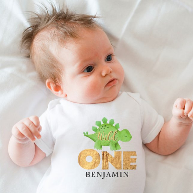 Personalisiert WILD ONE Dinosaur Erster Geburtstag Baby Strampler (Von Creator hochgeladen)