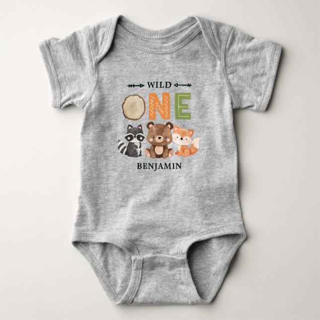 Personalisiert WILD ONE Erstwald Geburtstag Baby Strampler (Vorderseite)