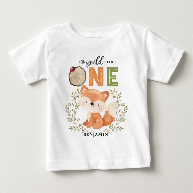 Personalisiert WILD ONE First Forest Fox Baby T-Sh T-shirt (Vorderseite)