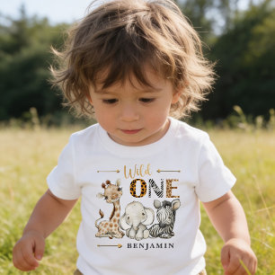 Personalisiert WILD ONE Safari Erster Geburtstag B Baby T-shirt