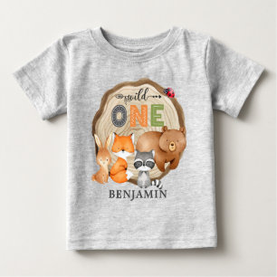 Personalisiert WILD ONE Woodland Erstgeburtenbaby Baby T-shirt