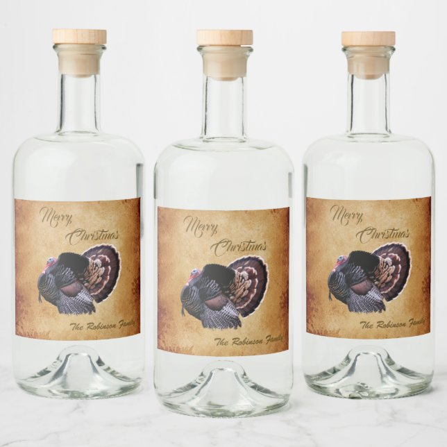 Personalisiert Wild Türkei Frohe Weihnachten Alkoholflaschenetikett (Flaschen)