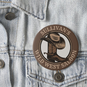 Personalisiert Wild West Saloon Western Cowboy Boo Button