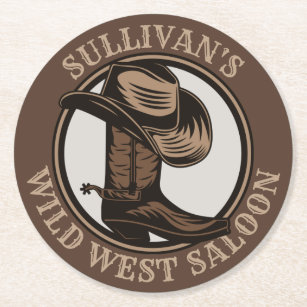 Personalisiert Wild West Saloon Western Cowboy Boo Runder Pappuntersetzer