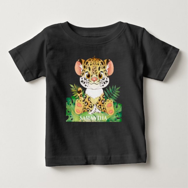 Personalisiert Wildleopard Baby T-shirt (Vorderseite)