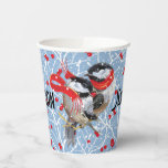Personalisiert Winter Birds Couple Christmas/Blue Pappbecher<br><div class="desc">Herrliche personalisierte Papiertasse für Ihre Winterhochzeit, Weihnachten/Neujahr oder "nur weil" Party. Exquisite Kicherpaare in ihren Schals in schneebedeckten Bäumen. Robins Land ist blau, rot, schwarz, grau und weiß. In der "Newlyweds First Christmas" Kollektion finden Sie unter Koordination von Speisen/Wohngestaltungen, Tags, Geschenken, Packpapier und vieles mehr. Liebend illustriert von L. Diane...</div>