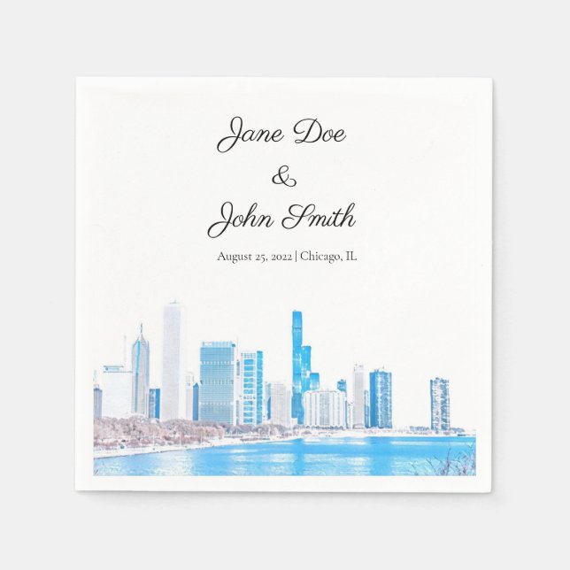 Personalisiert Wintery Chicago Skyline Serviette (Vorderseite)