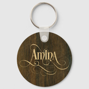 Personalisiert Wirble Script Amina Wood Veneer Schlüsselanhänger