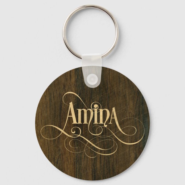 Personalisiert Wirble Script Amina Wood Veneer Schlüsselanhänger (Vorderseite)