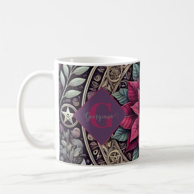Personalisiert Witchy Poinsettia Pentagram Mandala Kaffeetasse (Links)