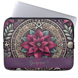 Personalisiert Witchy Poinsettia Pentagram Mandala Laptopschutzhülle