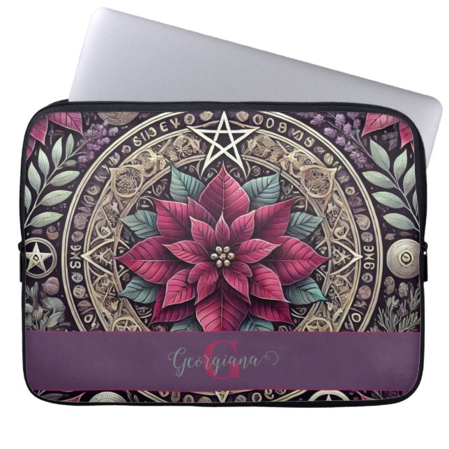 Personalisiert Witchy Poinsettia Pentagram Mandala Laptopschutzhülle (Vorderseite)
