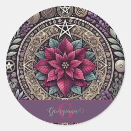 Personalisiert Witchy Poinsettia Pentagram Mandala Runder Aufkleber
