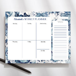 Personalisiert-wöchige Pad für Navy Blue Floral Notizblock
