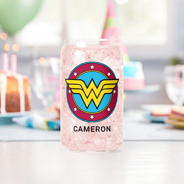 Personalisiert Wonder Woman | Circle & Stars Logo Dosenglas (Insitu (Geburtstag))