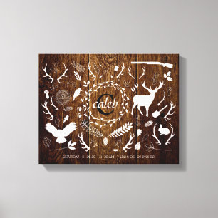 Personalisiert Woodland Baby Boy Kinderzimmer Gebu Leinwanddruck