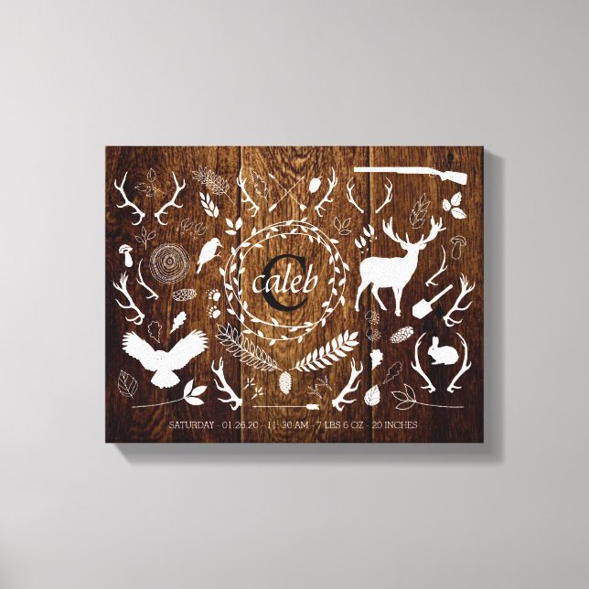 Personalisiert Woodland Baby Boy Kinderzimmer Gebu Leinwanddruck (Vorderseite)