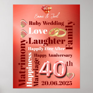 Personalisiert Word Art 40. Hochzeit Poster