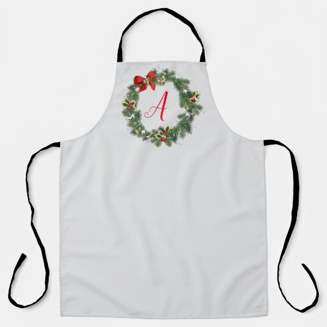 Personalisiert Wreath Weihnachtsküche Schürze (Vorderseite)