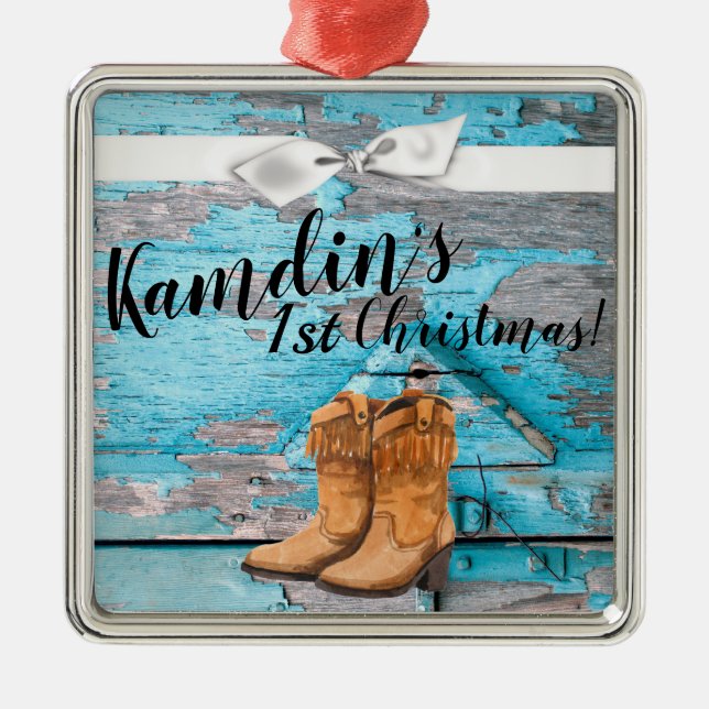 Personalisiert XMAS Ornament Blue Wood Barn Door B (Vorne)