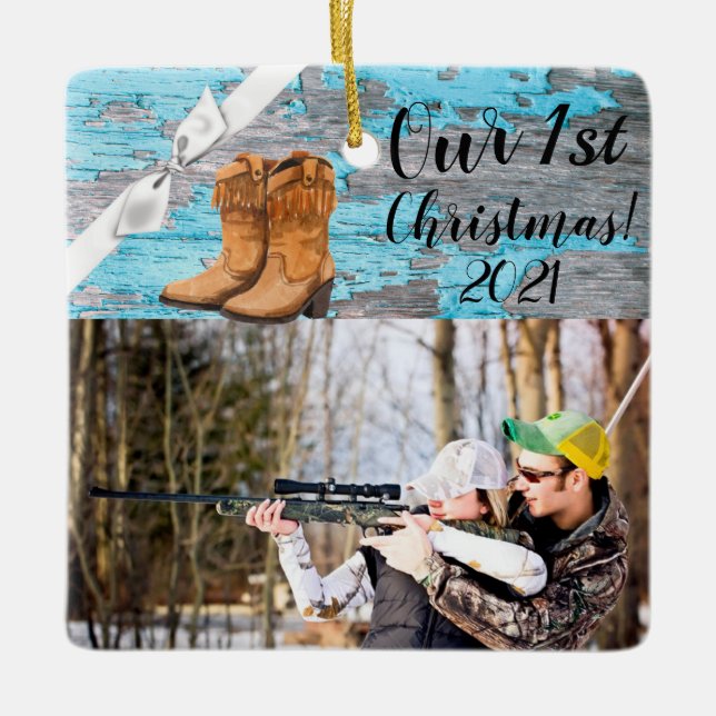 Personalisiert XMAS Ornament Blue Wood Barn Door B (Vorderseite)