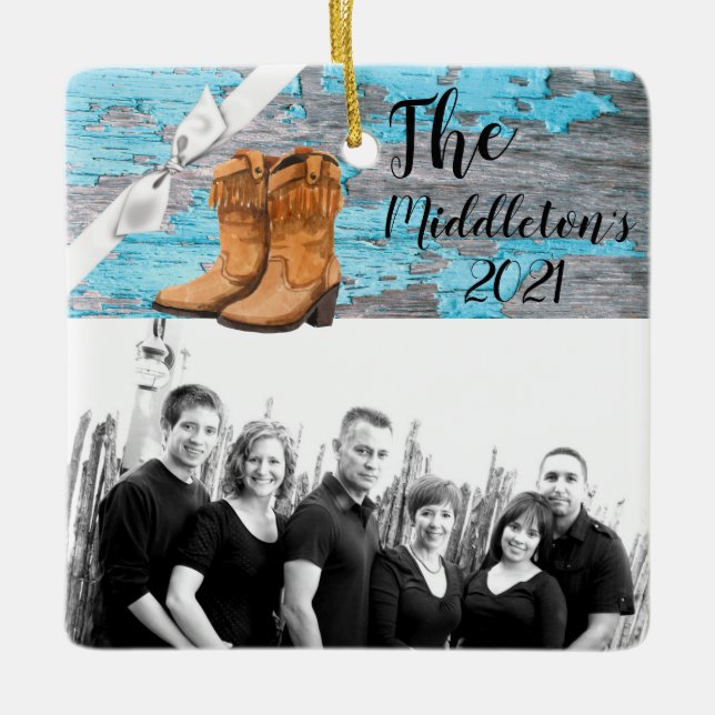 Personalisiert XMAS Ornament Blue Wood Barn Door B (Vorderseite)