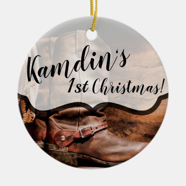 Personalisiert XMAS Ornament Cowboy Boots Barnholz (Vorne)