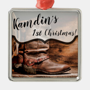 Personalisiert XMAS Ornament Cowboy Boots Barnholz
