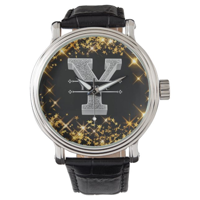 Personalisiert Y Initial Silver Monogram Ihr Name Armbanduhr (Vorderseite)