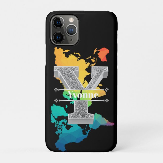 Personalisiert Y Initial Silver Monogram Ihr Name Case-Mate iPhone Hülle (Rückseite)