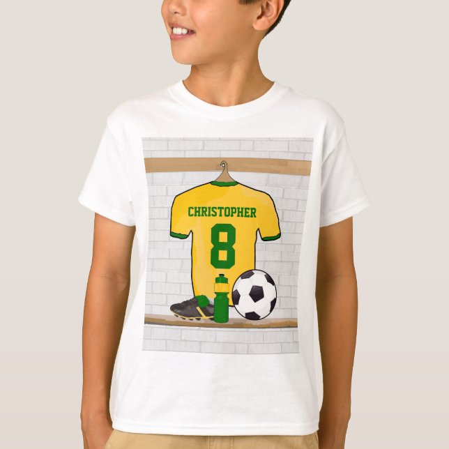Personalisiert Yellow Green Football Soccer Jersey T-Shirt (Vorderseite)