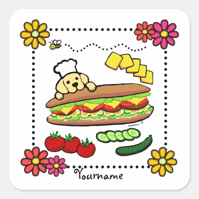 Personalisiert Yellow Labrador Bäckerei Cartoon Quadratischer Aufkleber (Vorderseite)