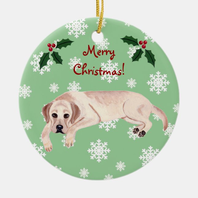 Personalisiert Yellow Labrador Weihnachten Keramikornament (Vorne)