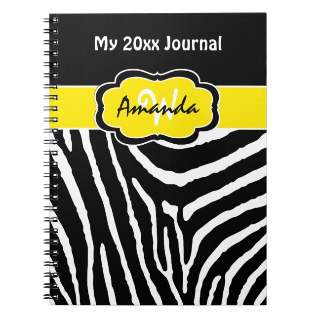 Personalisiert Yellow Schwarz-weiß Zebra Journal Notizblock (Vorderseite)