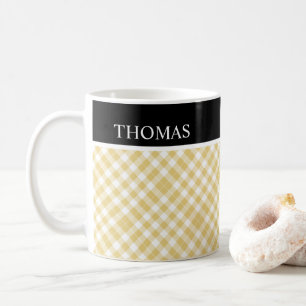 Personalisiert Yellow White Gingham Individuelle N Kaffeetasse