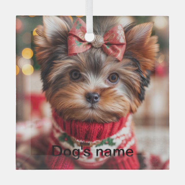 Personalisiert Yorkie Ornament Aus Glas (Vorderseite)