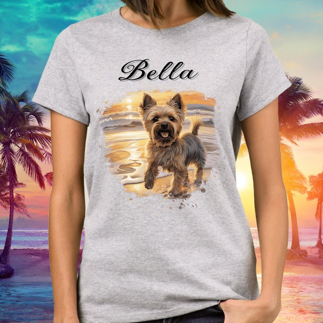 Personalisiert Yorkie Sunset Niedlich Beach Dog Lo T-Shirt (Personalized Yorkie Sunset Cute Beach Dog Lover T-Shirt)