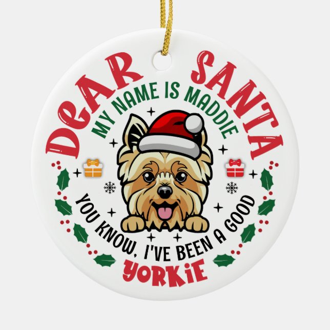 Personalisiert Yorkshire Terrier Dog Weihnachtsbau Keramik Ornament (Vorne)