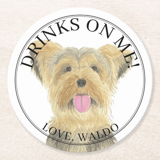 Personalisiert Yorkshire Yorkie Terrier Dog Weddin Runder Pappuntersetzer (Vorderseite)
