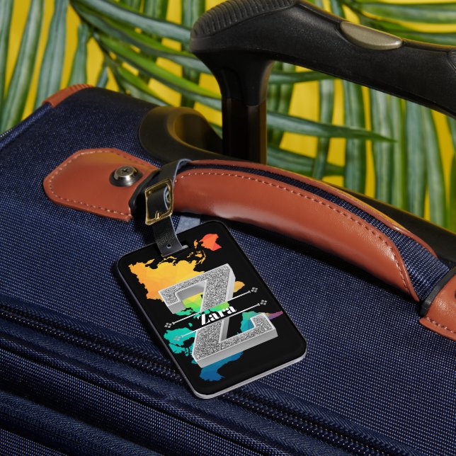 Personalisiert Z Erste Silver Monogramm Ihr Name Gepäckanhänger (Vorderseite Insitu 1)