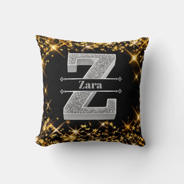 Personalisiert Z Erste Silver Monogramm Ihr Name Kissen (Vorderseite)