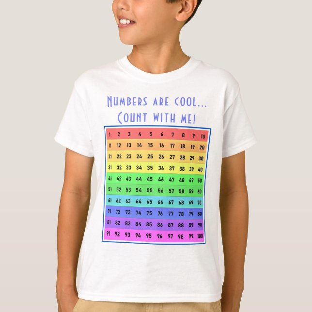 Personalisiert "Zahlen sind cool!" 1-100 Chart Blu T-Shirt (Vorderseite)