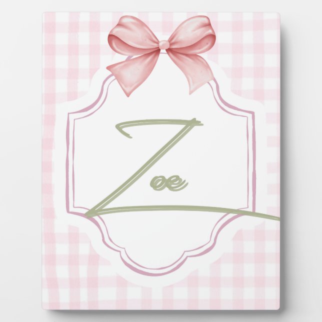 Personalisiert Zoe Baby Girl Kinderzimmer Bow&Ging Fotoplatte (Vorderseite)