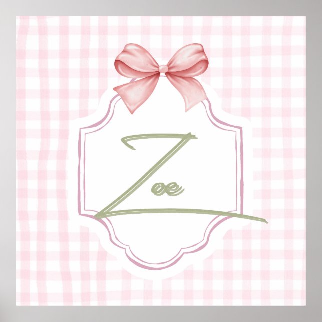 Personalisiert Zoe Baby Girl Kinderzimmer Bow&Ging Poster (Vorne)
